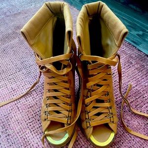 Tan Chloe lace up wedges